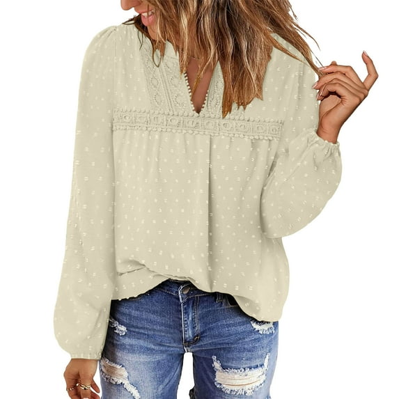 Womens Tops Shirts 2026 Plus Size Fashion V-Neck Long Sleeve Blouses Flowy Ruffle Tunic Tops For Leggings Casual T-Shirts