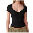 thumbnail image 1 of Womens Tops Shirts Front V Neck Double Lined Short Sleeve Slim Fit Crop Trendy Fall Clothes for Women Tees Blouses Black Size XL, 1 of 8
