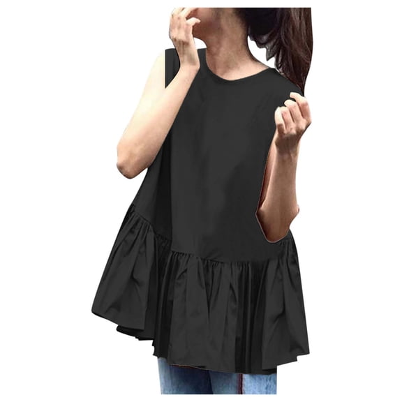 Womens Tops Shirts O Neck Sleeveless Solid Color Tunic Loose Vest Women Tees Blouses Black M