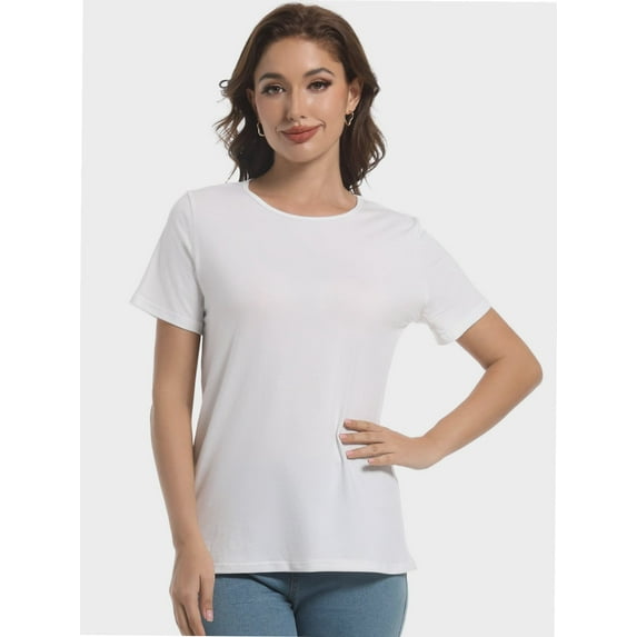 Womens Tops Short Sleeve T-Shirts Fitted Crewneck Tee