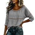 thumbnail image 1 of Womens Tops Short Sleeve 3 4 Sleeve Lace Patch Casual Round Neck Loose Fit Trendy Blouses Shirts Oversized Tshirts, 1 of 7