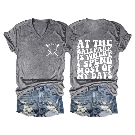 Womens Tops Short Sleeve At The Ballpark Is Where I Spend Most Of My Days Baseball Print T Shirt Fashion Clothes Blouses Dressy Casual Women