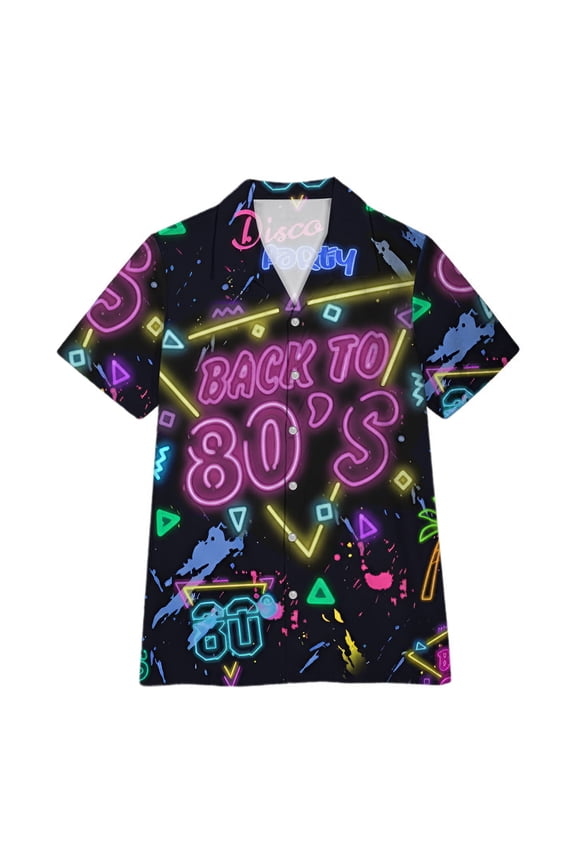 Womens Tops Short Sleeve Back To 80's Print Button Down Spring Summer Blouses Business Work Collared Shirts