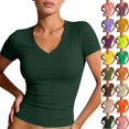thumbnail image 1 of Womens Tops Short Sleeve Basic Tees Casual V Neck Slim Fitted T-Shirts Summer 2026 Trendy Fashion,Dark Green M, 1 of 8