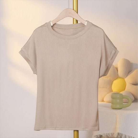 Womens Tops Short Sleeve Blouse, Xunlbb Fashion Women's Summer Casual Solid Color Loose Sleeveless V-Neck Top ,Women's Tops for Workout/Running/Hawaiian Beach Vacation Khaki