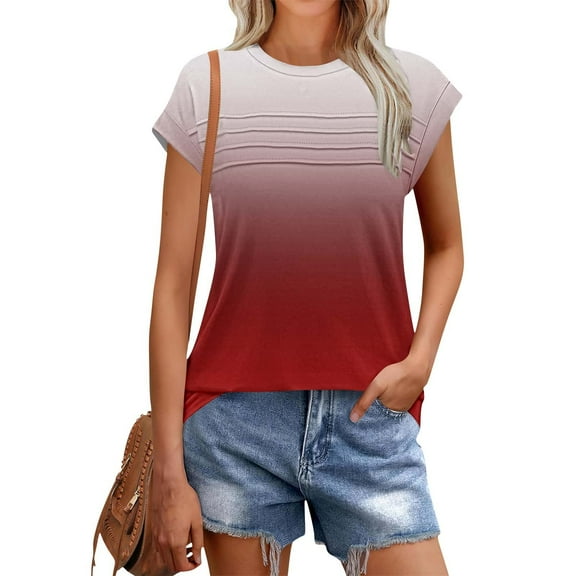 Womens Tops Short Sleeve Blouse, Xunlbb Women's New Round Neck Short Sleeved Pleated Casual Top T-shirt ,Women's Tops for Workout/Running/Hawaiian Beach Vacation Multicolor 3