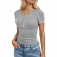 thumbnail image 1 of Womens Tops Short Sleeve Button V-Neck T Shirts Slim Stretchy Going Out Top for Women Gifts for Mom, 1 of 6