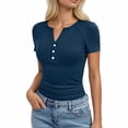 thumbnail image 1 of Womens Tops Short Sleeve Button V-Neck T Shirts Slim Stretchy Going Out Top for Women Gifts for Mom, 1 of 6