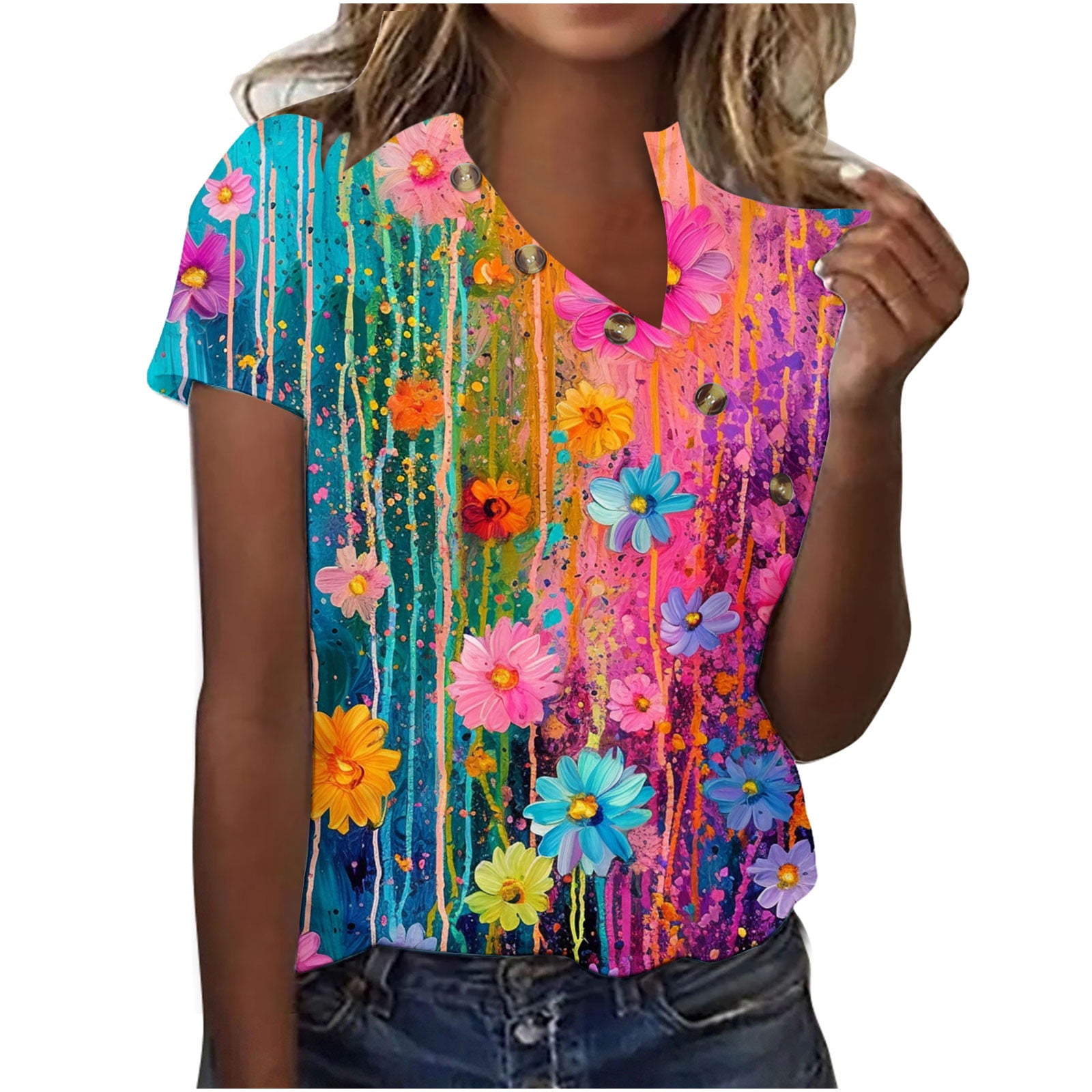Huukeay 2-Pack Women's Short Sleeve Round Neck Tunic Tops - Casual Blouse Tees For Workout & Everyday Wear - View #4