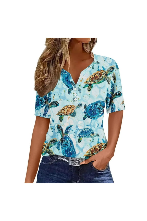 Womens Tops Short Sleeve Summer for Women Vacation Trendy V Neck Short Sleeve Shirts Casual Loose Spring Vintage Floral Print Comfy Tunic Clothes