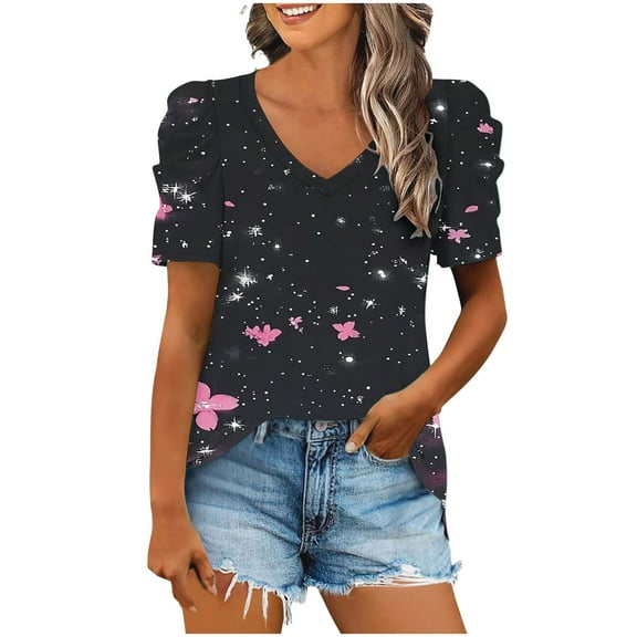 Womens Tops Short Sleeve Women Fashion Casual Short Sleeve Loose T-Shirt Blouse