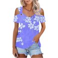 thumbnail image 1 of Womens Tops Short Sleeve Women Summer T-Shirt Cold Shoulder Pullover Blouse V-Neck Short Sleeve Solid, 1 of 6