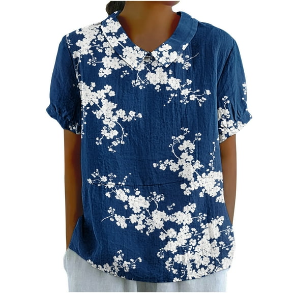 Womens Tops Short Sleeve Women's Ladies Fashion Casual Cropped Short Sleeve Printing Loose Shirt Blouse Top