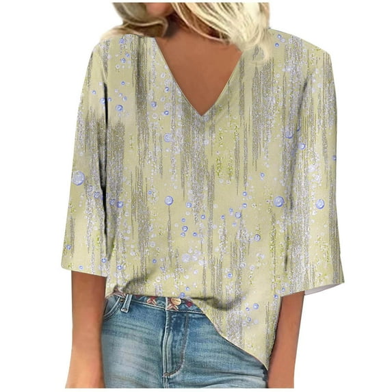 Womens Tops Short Sleeve Women's Long Sleeve Summer V Neck Casual Regular Printed Blouse