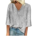 thumbnail image 1 of Womens Tops Short Sleeve Clearance Women's Long Sleeve Summer V Neck Casual Regular Printed Blouse, 1 of 5