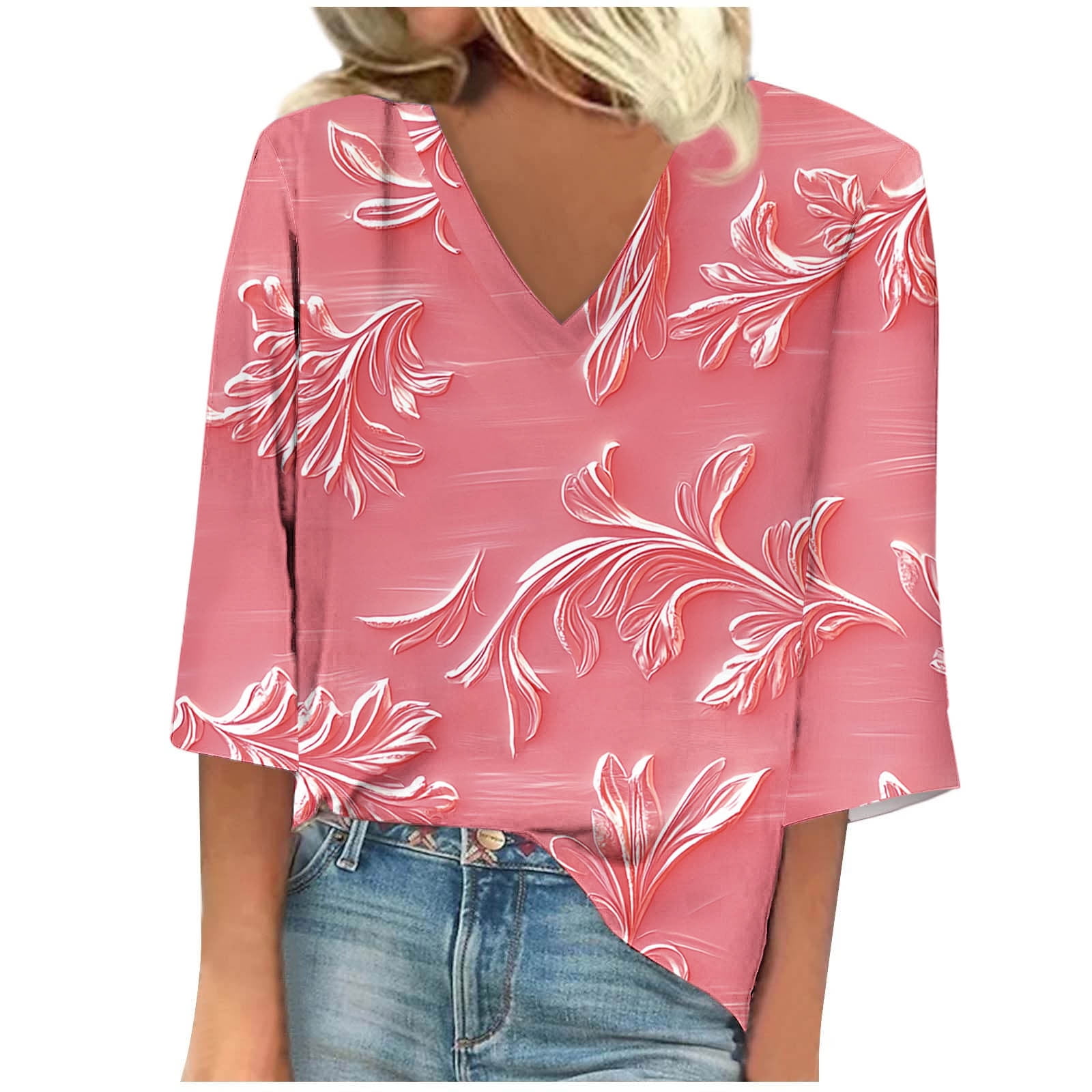 Grlasen Women's Floral Pleated V-Neck Top - Short Sleeve Summer Blouse