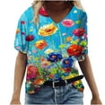 thumbnail image 1 of Womens Tops Short Sleeve Womens Summer V Neck T Shirts Printed Loose Casual Tshirts, 1 of 4