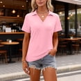 thumbnail image 1 of Womens Tops Short Sleeve Collared V Neck Summer Polo Shirts Fashion Casual Business Work Golf Shirts Loose Fit Spring Tops Pink L, 1 of 4