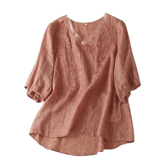 Womens Tops Short Sleeve Cotton And Linen Embroidered Loose Vintage Artistic Fashion T Shirt Top Fashion Clothes Blouses Dressy Casual Women