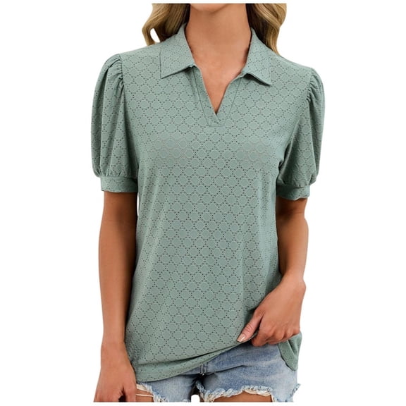 Womens Tops Short Sleeve Lapel T-Shirts Summer V Neck Shirt Trendy Breathable Pullover Top