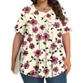 thumbnail image 1 of Womens Tops Short Sleeve Pleated Solid Round Neck Printed Plus Size Fold Blouse Multicolor XXXXL, 1 of 6