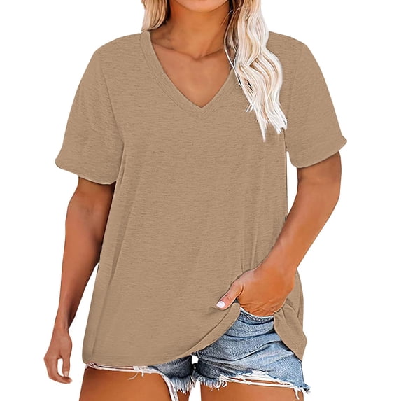 Womens Tops Short Sleeve Plus Size V Neck T Shirts Tops Casual Summer Tshirts Loose Fit Tee Fashion Clothes Blouses Dressy Casual Women