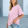 thumbnail image 1 of Womens Tops Short Sleeve Print Pocket Polka Dot Casual Round Neck Blouse Pink,Blouse for Women, 1 of 6