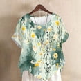 thumbnail image 1 of Womens Tops Short Sleeve Round-Neck Casual Linen Button Blouse Green M, 1 of 5
