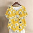 thumbnail image 1 of Womens Tops Short Sleeve Round-Neck Casual Linen Button Blouse Yellow XXXXXL, 1 of 5