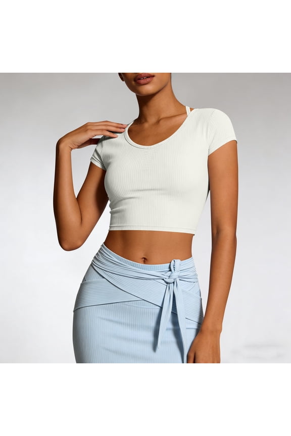 Womens Tops Short Sleeve Round Neck Shirt Fast Dry Workout Hiking Tops White M