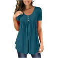 thumbnail image 1 of Womens Tops Short Sleeve Round Neck Swing Tunic T-Shirt Solid Button Shirt Ladies Blouse Plus Size Basic Tees Loose Fit Summer Clothes to Hide Belly Fat Casual Outfits, 1 of 6