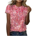 thumbnail image 1 of Womens Tops Short Sleeve Sequin Print Fashionable Round Neck Casual Crew Neck Casual Fashion T Shirts for Women, 1 of 4