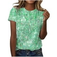 thumbnail image 1 of Womens Tops Short Sleeve Sequin Print Fashionable Round Neck Casual T Shirt Polyester Spandex 1Pc M Shirts for Women, 1 of 4