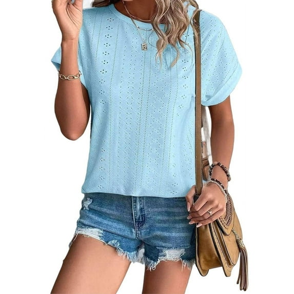 Womens Tops Short Sleeve Shirts Blouses for Women Dressy Casual Cap Sleeve Tops Light blue S