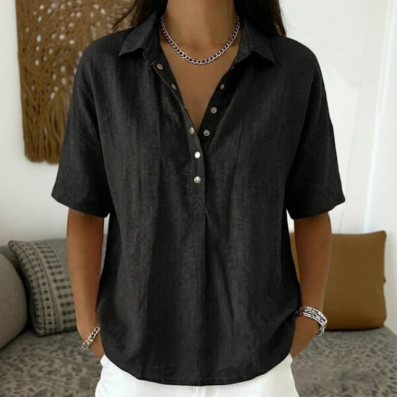 Womens Tops Short Sleeve Shirts Buttons V Neck Fashion Summer Outfits Plus Size Blouses Trendy Tee Shirts 2026 Vacation Fashion Clothes