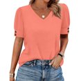 thumbnail image 1 of Womens Tops Short Sleeve Shirts Buttons V Neck Spring Fashion Summer Outfits Plus Size Dressy Casual Blouses Orange L, 1 of 5