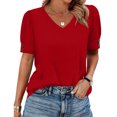 thumbnail image 1 of Womens Tops Short Sleeve Shirts Buttons V Neck Spring Fashion Summer Outfits Plus Size Dressy Casual Blouses Red M, 1 of 5