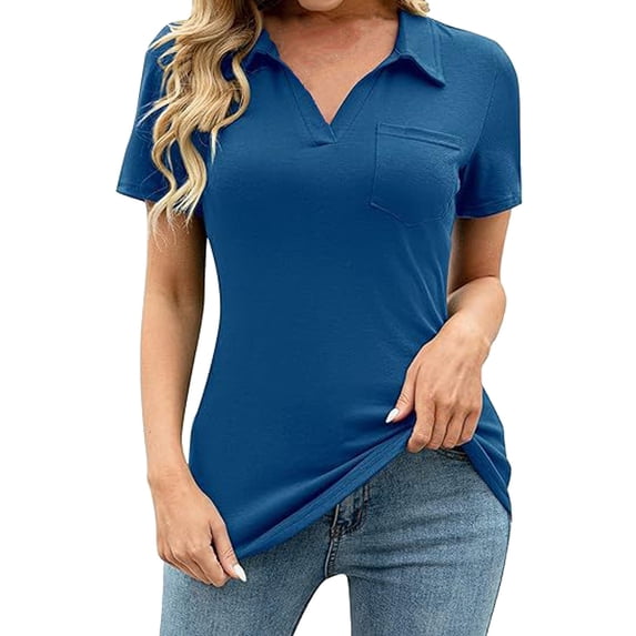 Womens Tops Short Sleeve Shirts Collared Work Tops Business Casual Dressy Blouses Summer Tops With Pocket Fashion Clothes Blouses Dressy Casual Women