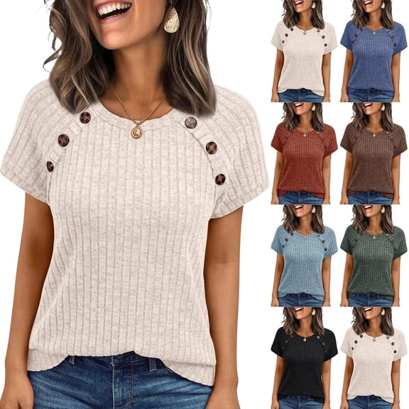Womens Tops Short Sleeve Shirts Fall Lightweight Sweaters,Beige S