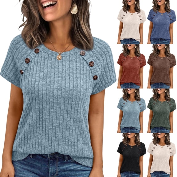 Womens Tops Short Sleeve Shirts Fall Lightweight Sweaters,Light Blue M