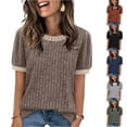thumbnail image 1 of Womens Tops Short Sleeve Shirts Loose Fit Trendy Summer Outfits Dressy Casual Spring Clothes Lightweight Sweaters Light Gray L, 1 of 6