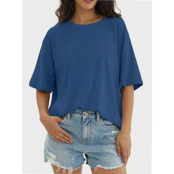 Womens Tops Short Sleeve Shirts Summer Comfy Crew Neck T-Shirt