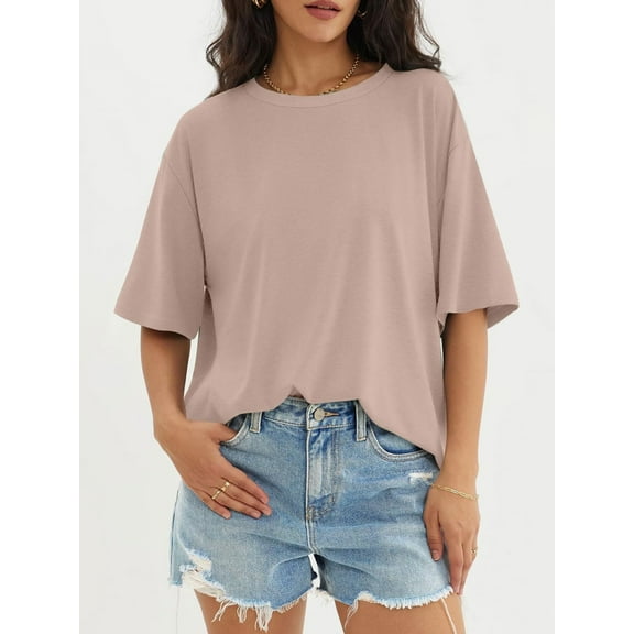 Womens Tops Short Sleeve Shirts Summer Comfy Crew Neck T-Shirt
