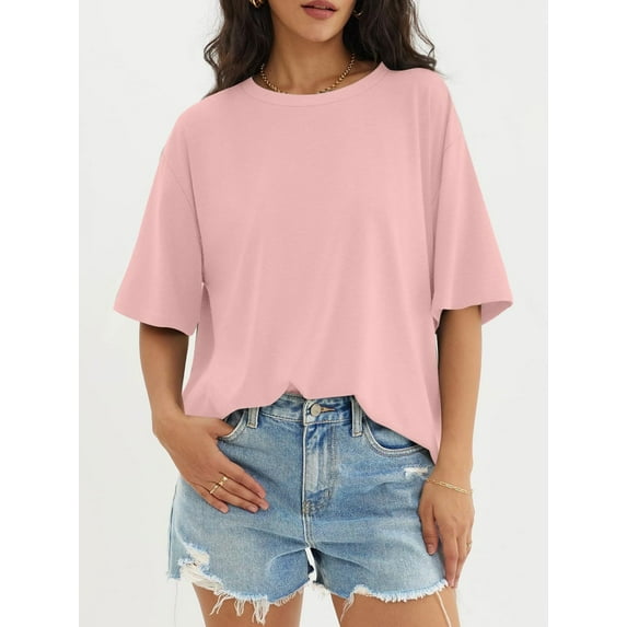 Womens Tops Short Sleeve Shirts Summer Comfy Crew Neck T-Shirt