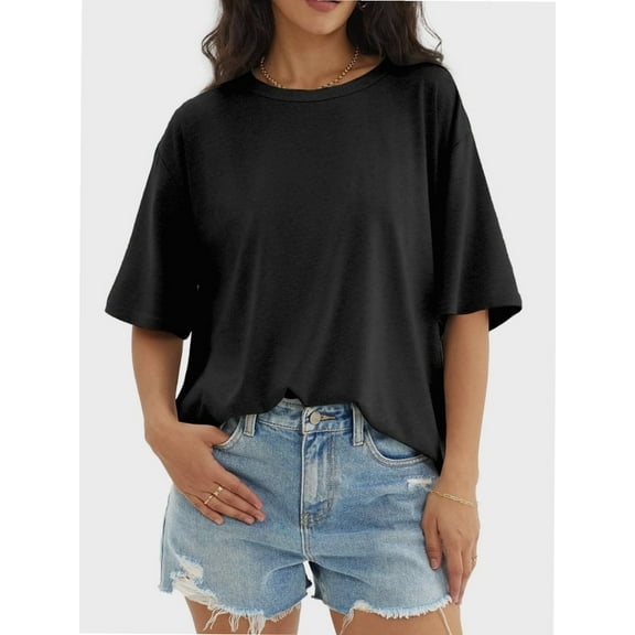 Womens Tops Short Sleeve Shirts Summer Comfy Crew Neck T-Shirt