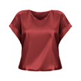 thumbnail image 1 of Womens Tops Short Sleeve Spring And Summer d Satin Shirt Loose Casual Round Neck T Shirt Fashion Clothes Blouses Dressy Casual Women, 1 of 7