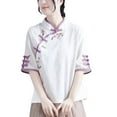 thumbnail image 1 of Womens Tops Short Sleeve Spring/Summer Embroidered Tang Dress Half Sleeved Chinese Zen Tea Dress Chinese Cotton Pan Button Qipao Top Fashion Clothes Blouses Dressy Casual Women, 1 of 5