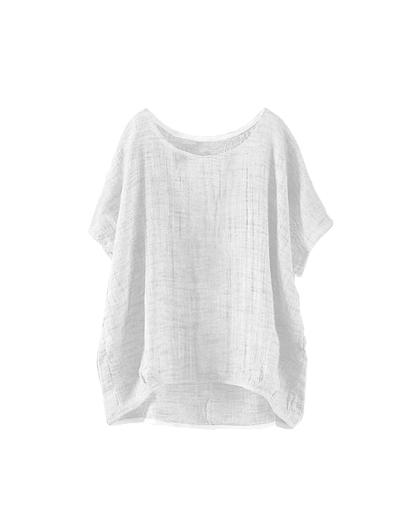 Womens Tops Short Sleeve Summer Solid Casual Loose Linen Top Fashion Clothes Blouses Dressy Casual Women