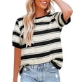 thumbnail image 1 of Womens Tops Short Sleeve Summer Tops 2025 Striped Color Block T Shirts Crewneck Casual Loose Basic Tee Blouses Fashion Clothes Blouses Dressy Casual Women, 1 of 4