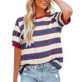 thumbnail image 1 of Womens Tops Short Sleeve Summer Tops 2025 Striped Color Block T Shirts Crewneck Casual Loose Basic Tee Blouses Fashion Clothes Blouses Dressy Casual Women, 1 of 4